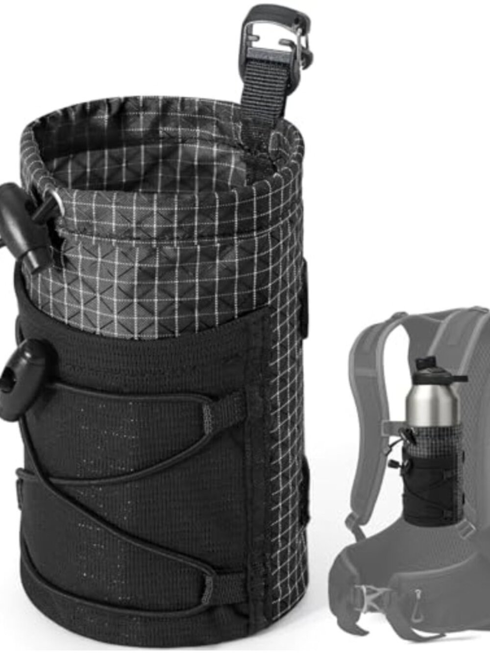 Nylon Water Bottle Holder Pouch with Hook Buckle Mesh Bag Carrier Fits 8-40oz